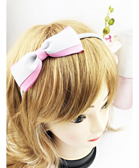 Opaska do włosów z kokardką niebieska/różowa