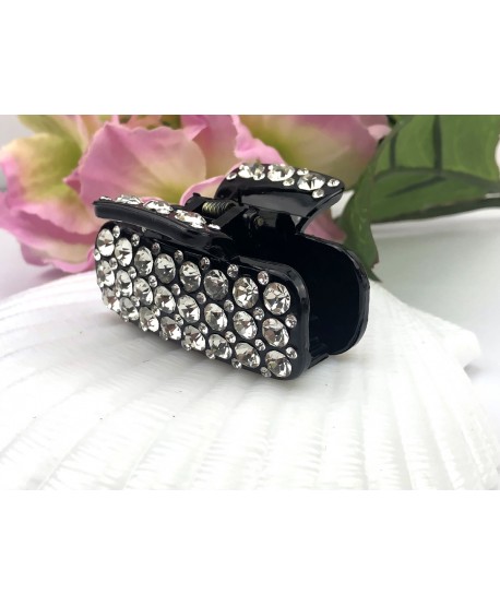 Spinka szczeka czarna ze srebrnymi cyrkoniami