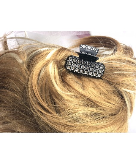 Spinka szczeka czarna ze srebrnymi cyrkoniami