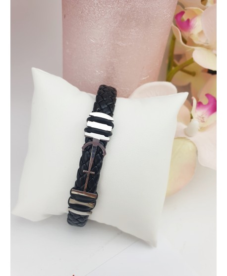 Bransoletka męska czarna z kotwicą