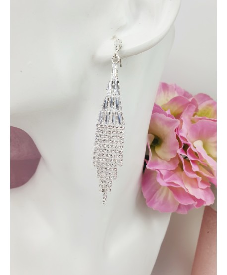 Kolczyki srebrne romby z prostokątnych kryształków i dżetów