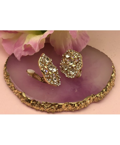 Klipsy z opalizującymi kryształkami złote/srebrne