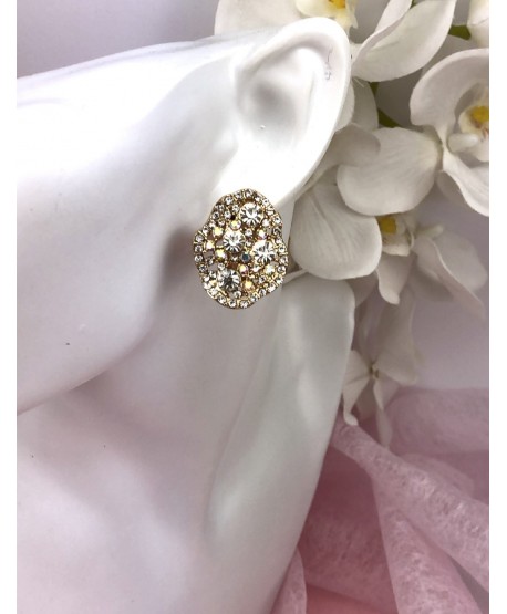 Klipsy z opalizującymi kryształkami złote/srebrne