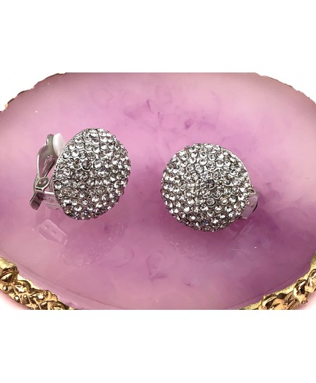 Klipsy srebrne okrągłe wysadzane dżetami