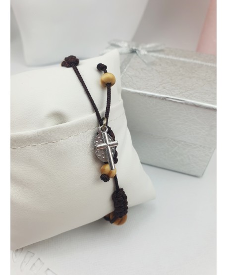 Bransoletka różaniec na brązowym sznurku