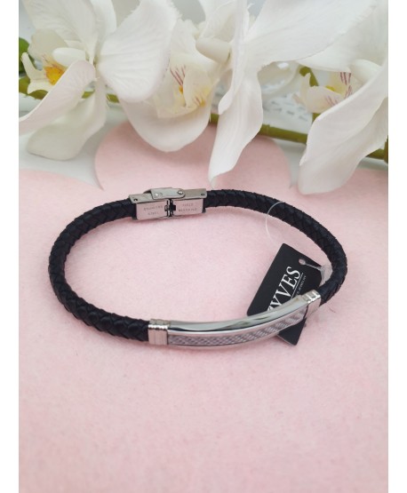 Bransoletka męska skórzana srebrna blaszka