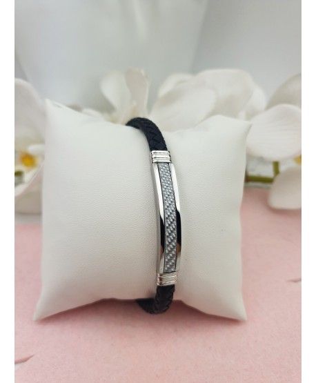 Bransoletka męska skórzana srebrna blaszka