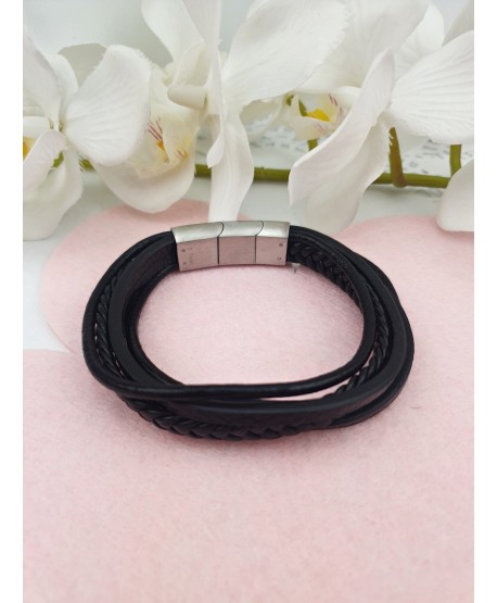Bransoletka męska czarna z warkoczem