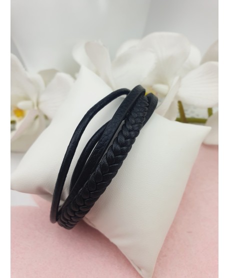 Bransoletka męska czarna z warkoczem