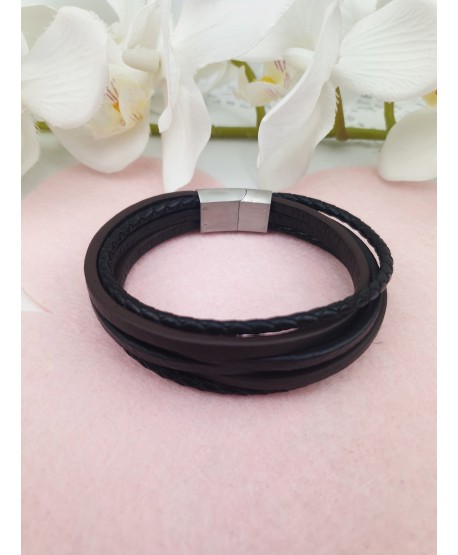 Bransoletka męska czarno-brązowa