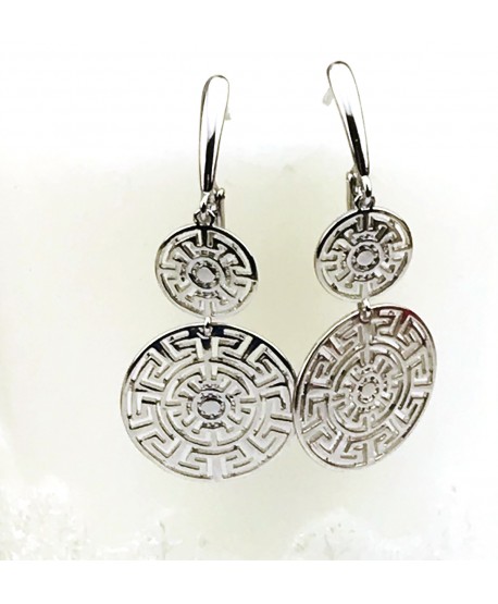 Kolczyki stal srebrne wiszące kółka z greckim wzorem