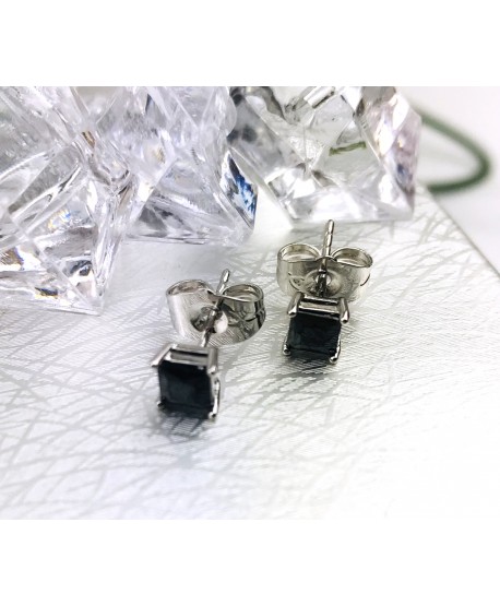 Kolczyki stal czarne lub granatowe kwadraty