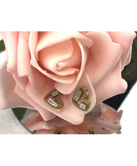 Kolczyki serca złote stal z dżetami