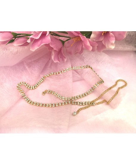 Pasek biżuteryjny złoty cyrkonie dwurzędowy