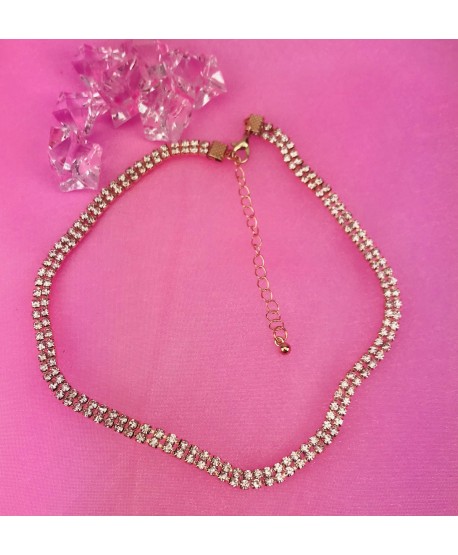 Choker w kolorze złotym dżety dwurzędowy