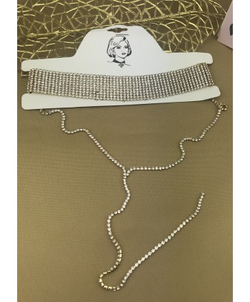 Naszyjnik szeroki choker złoty ze zwisem