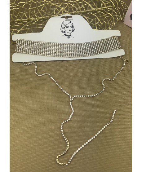 Naszyjnik szeroki choker złoty ze zwisem