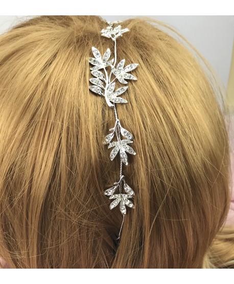 Srebrna ozdoba do włosów na druciku w kształcie listków