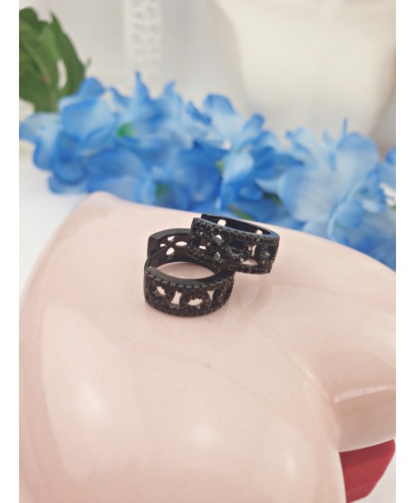 Kolczyki stal czarne kółeczka z cyrkoniami