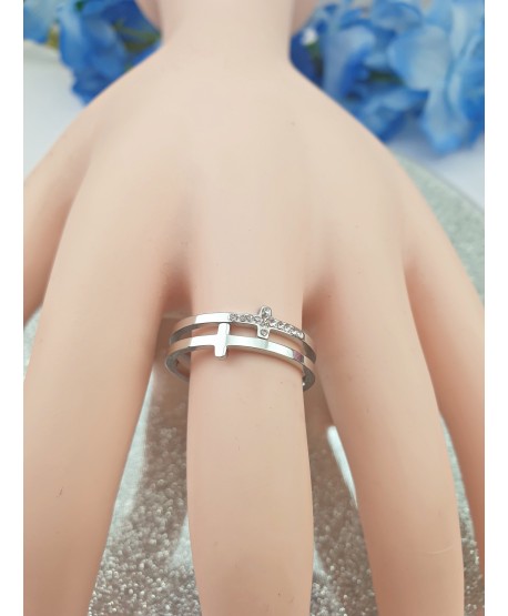 Pierścionek stal z krzyżykami