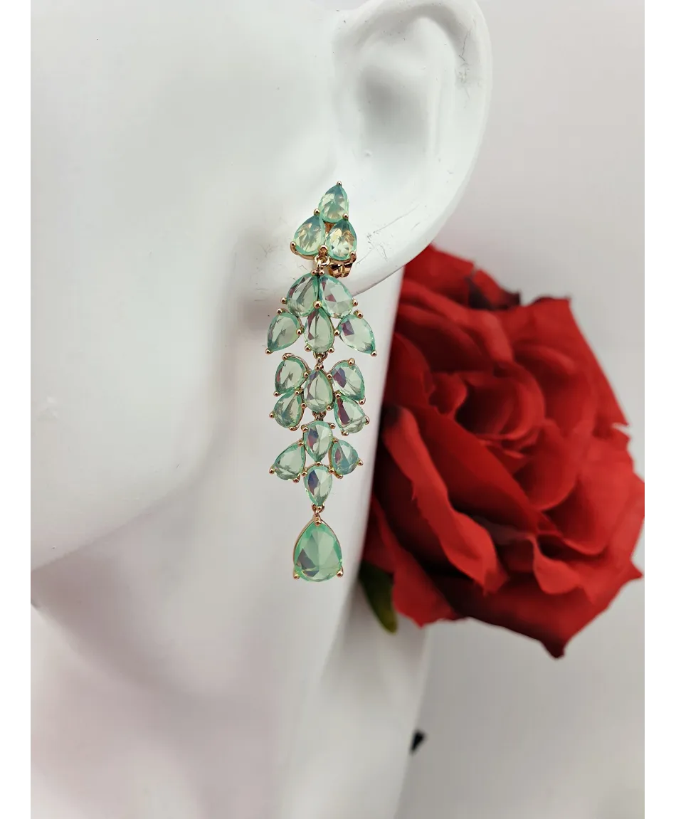 Kolczyki stal złote- zielone listki