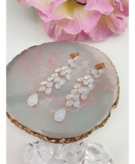 Kolczyki stal złote- różowe listki