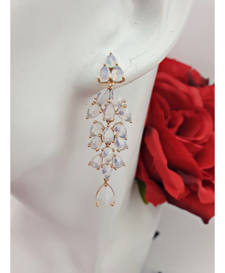 Kolczyki stal złote- różowe listki