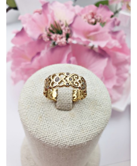 Pierścionek stal ażurowy cyrkonie