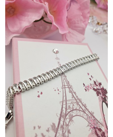 Bransoletka stal srebrna z prostokątnymi kryształkami