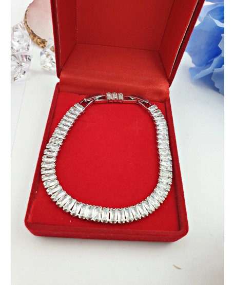 Bransoletka stal srebrna z prostokątnymi kryształkami