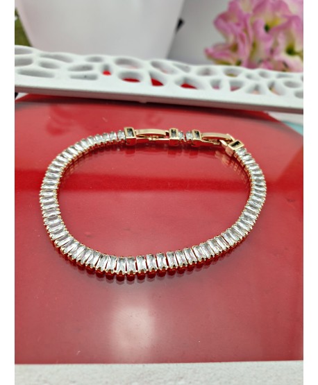 Bransoletka stal złota z prostokątnymi kryształkami