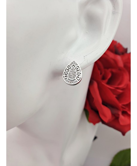 Kolczyki srebrne łezki z greckim wzorem