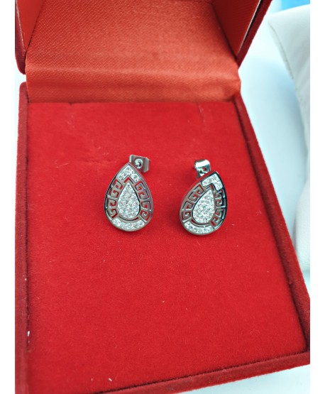 Kolczyki srebrne łezki z greckim wzorem