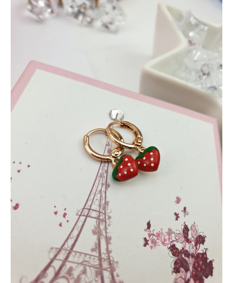 Kolczyki kółeczka z truskawką lub wisienką
