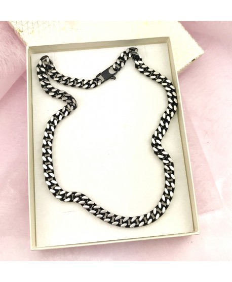 Naszyjnik pancerka stal czarno-srebrna