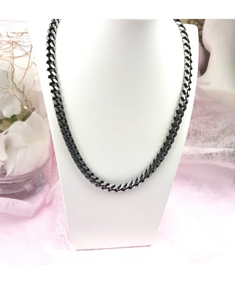 Naszyjnik pancerka stal czarno-srebrna