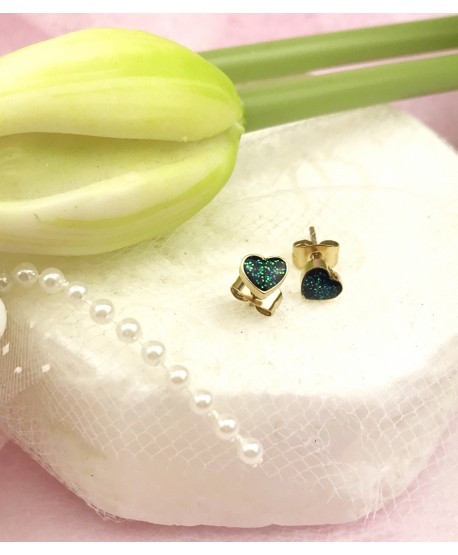 Kolczyki stal malutkie serduszka z brokatem