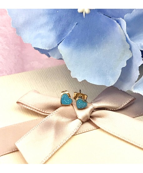 Kolczyki stal malutkie serduszka z brokatem