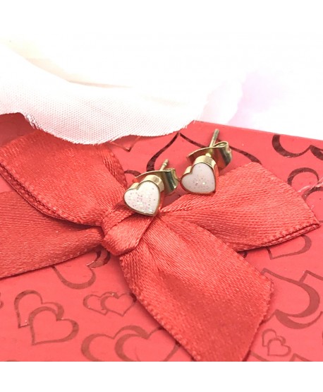 Kolczyki stal malutkie serduszka z brokatem