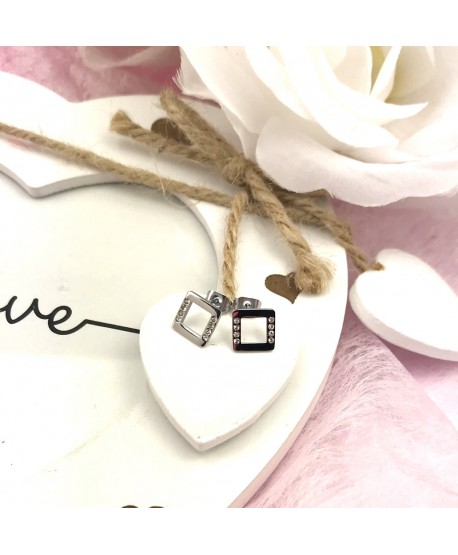 Kolczyki stal srebrne kwadraciki z dżetami