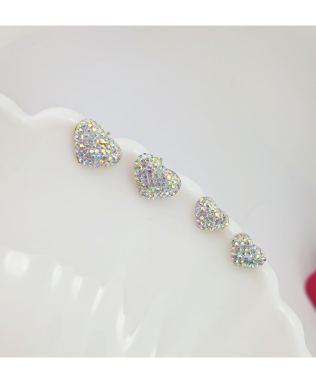 Kolczyki stal złote opalizujące serduszka