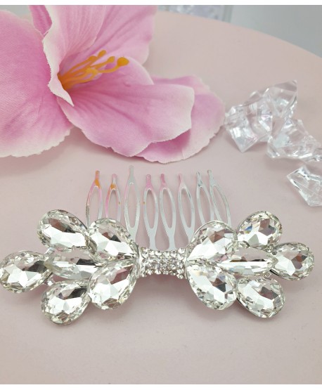 Grzebień ozdobny srebrna kokarda