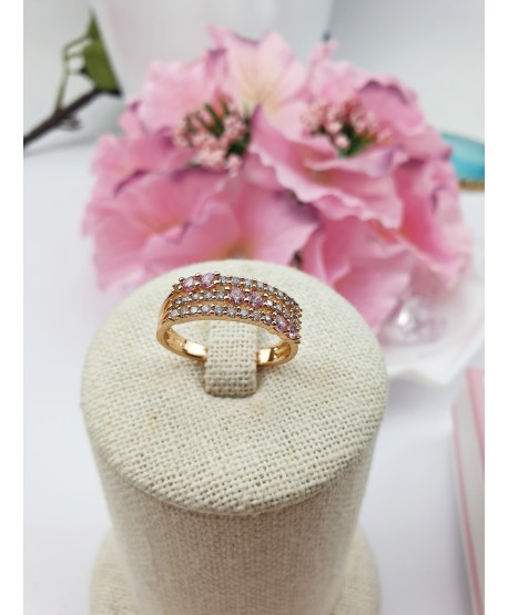 Pierścionek stal złoty wysadzany drobnymi dżetami