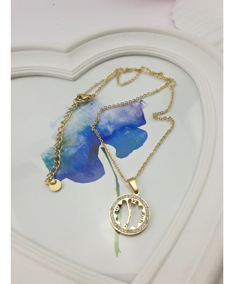 Naszyjnik stal zegar z cyrkoniami