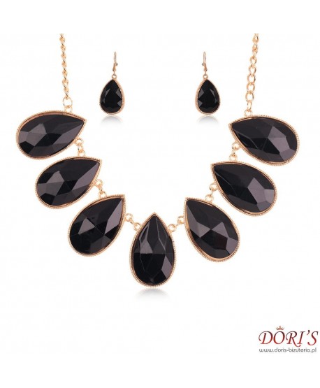Komplet naszyjnik z kolczykami czarne łezki