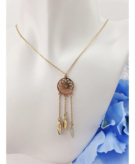 Naszyjnik stal złoty łapacz snów