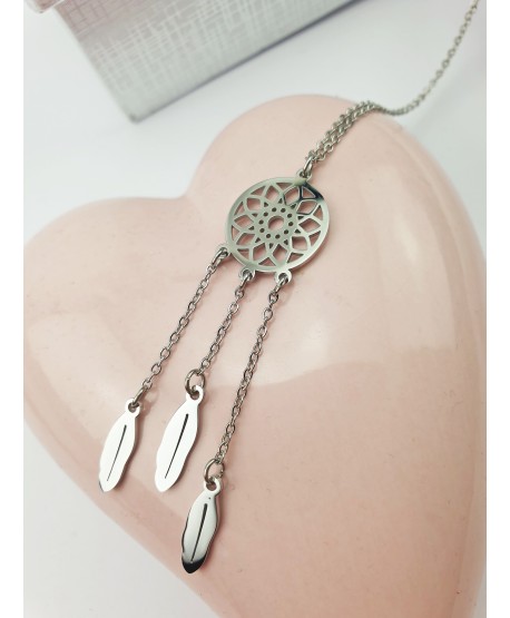 Naszyjnik stal srebrny łapacz snów