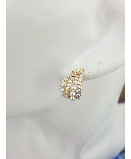 Kolczyki stal złote łezki z perełkami opal