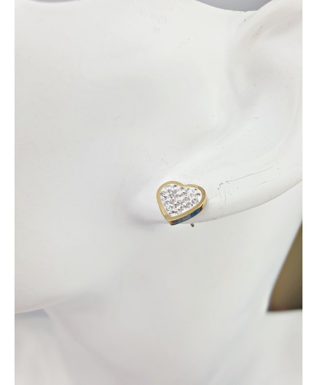 Kolczyki złote stal serduszka wysadzane cyrkoniami