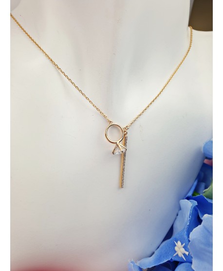 Naszyjnik złoty stal ze zwisem z zawieszką pierścionek